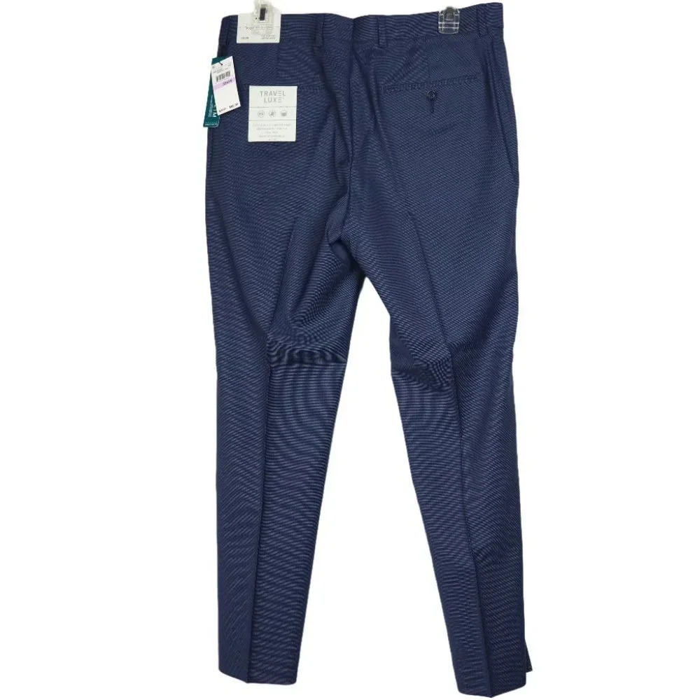 NWT Perry Ellis Bering Sea Blue Slim Fit Pin Check Dress Pants - Picture 2 of 7